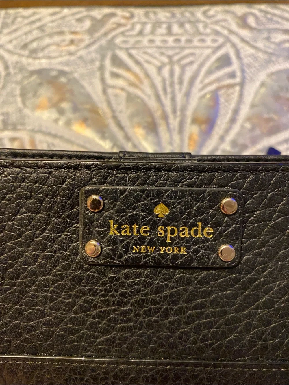 Kate Spade Black Bay Street Tellie Wallet Pebbled Black Leather Like New